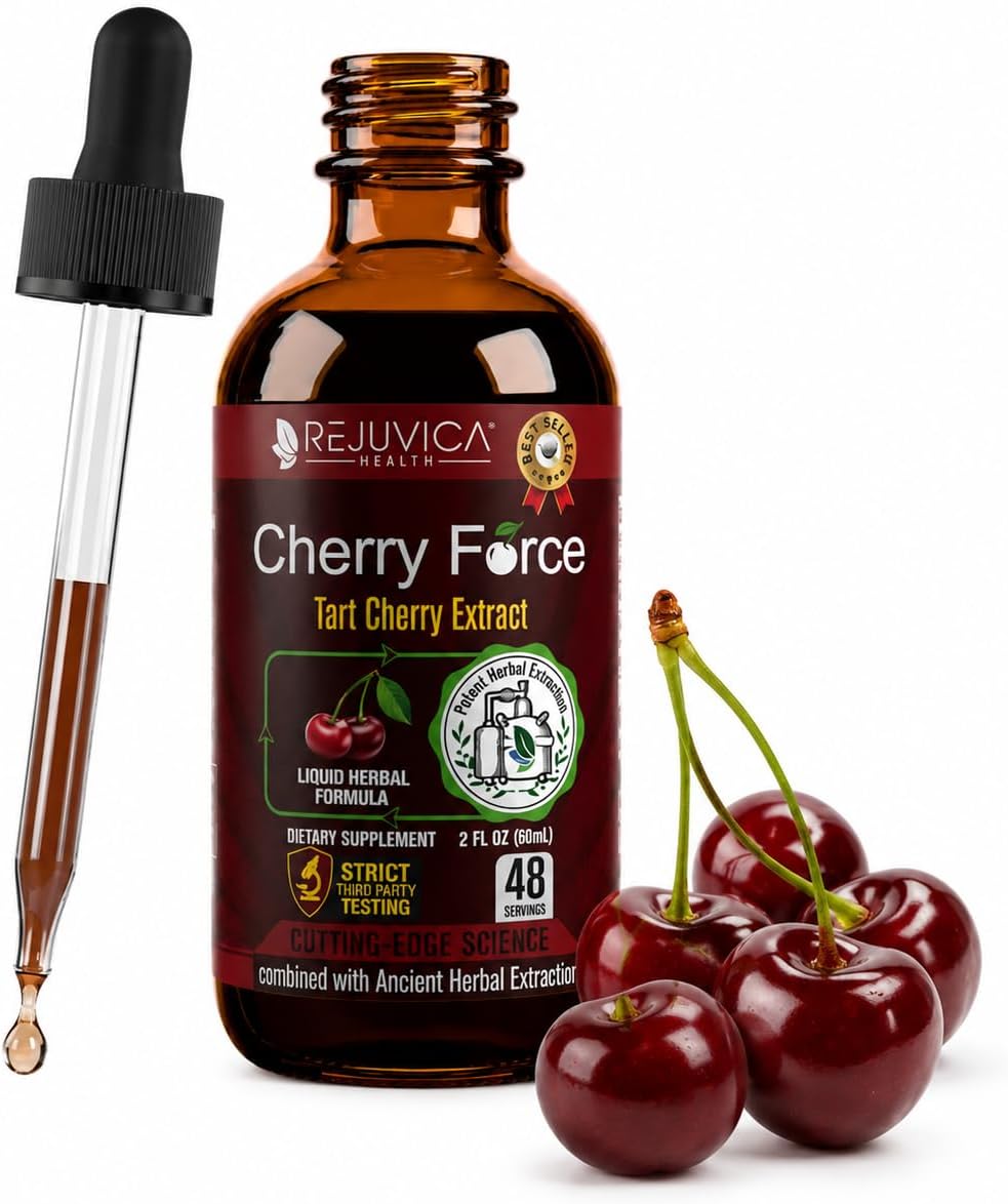 Rejuvica Health Cherry Force - Extracto Avanzado de Cereza Ácida - Cerezas Reales - Rico en Fitonutrientes - Extracto Líquido para Mejor Absorción (2 Fl Oz, Pack de 3)