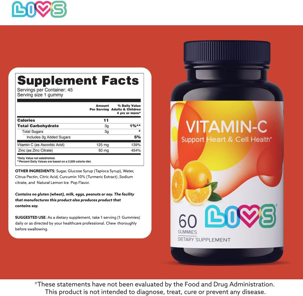 LIVS Vitamina C 250mg Gomitas para Niños y Adultos - 60 unidades