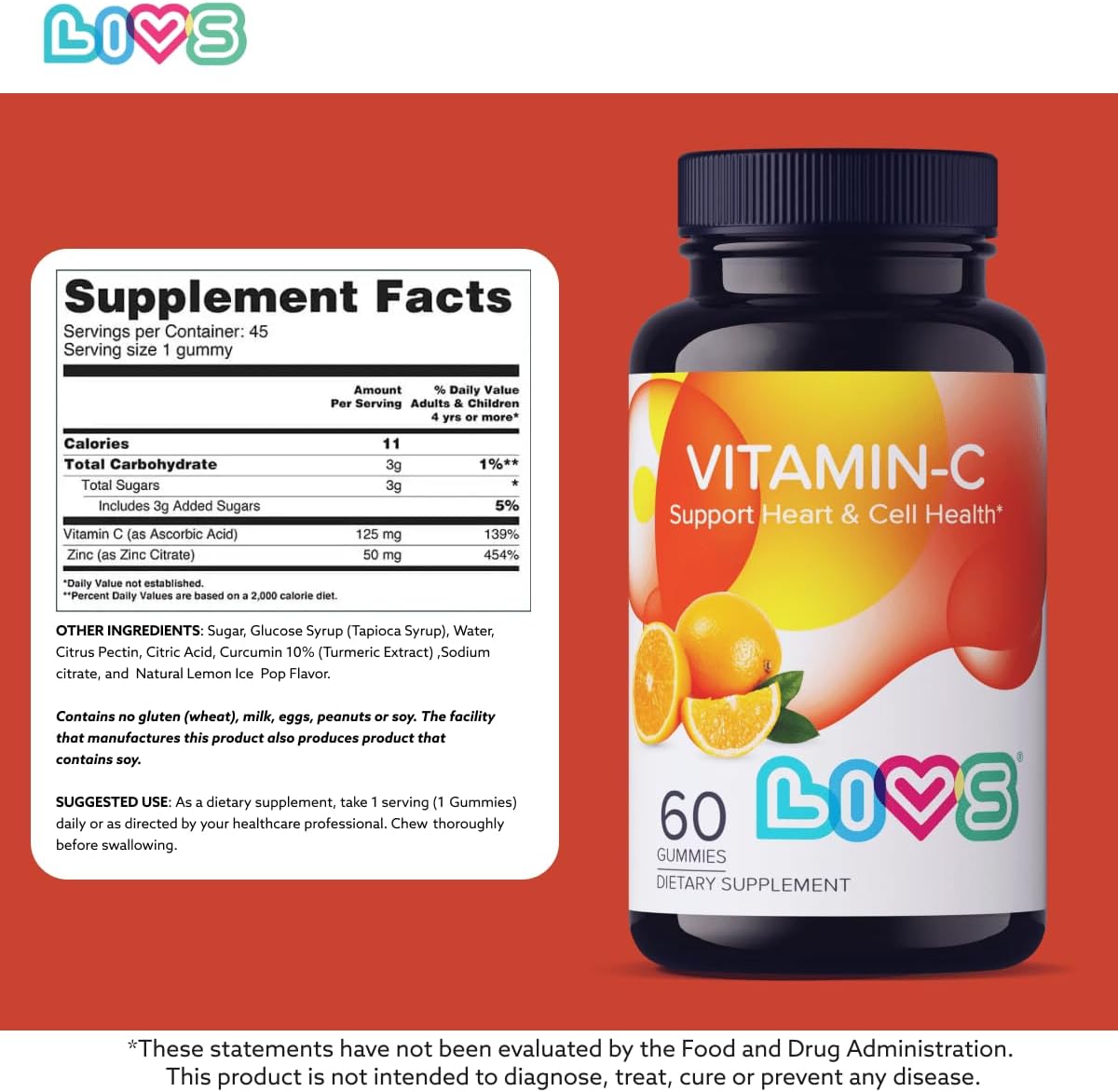 LIVS Vitamina C 250mg Gomitas para Niños y Adultos - 60 unidades