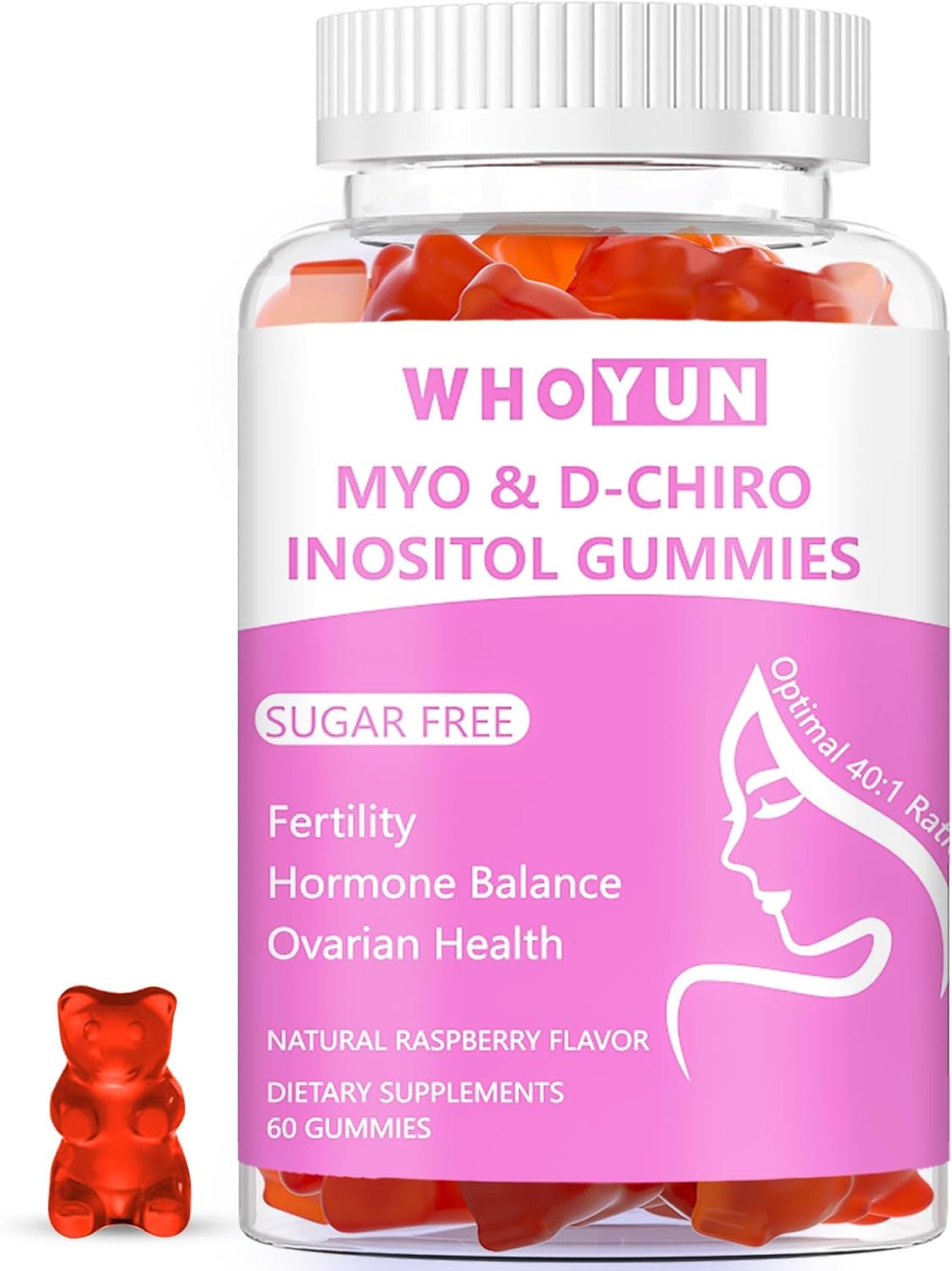 Inositol Gummies Sugar Free, Myo-Inositol & D-Chiro Inositol 40:1 Ratio, 60 Count