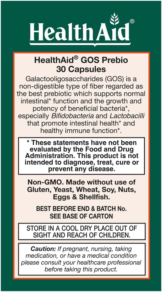 HealthAid GOSPrebio, Fibra Prebiótica, 30 Cápsulas Vegetales