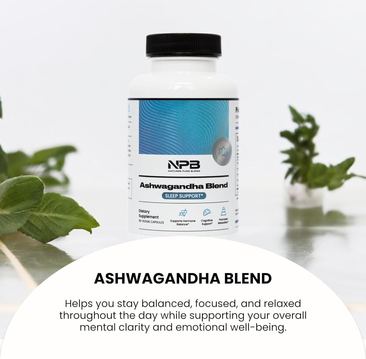 Nature's Pure Blend Ashwagandha Orgánico + Adaptógenos – 60 Cápsulas Veganas