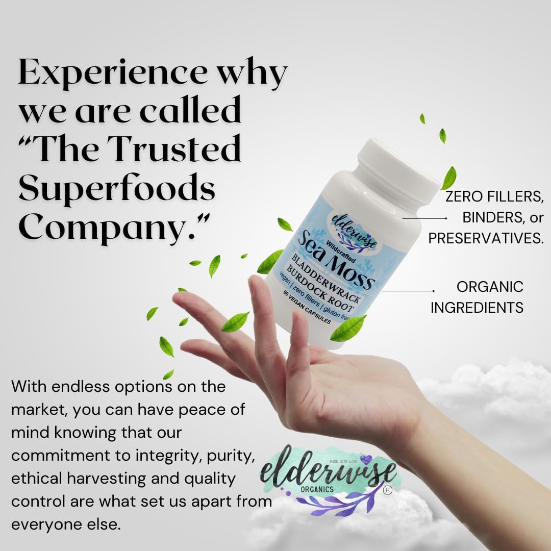Elderwise Sea Moss Cápsulas - Alga Marina con Bardana y Fucus - 60 Cápsulas Veganas