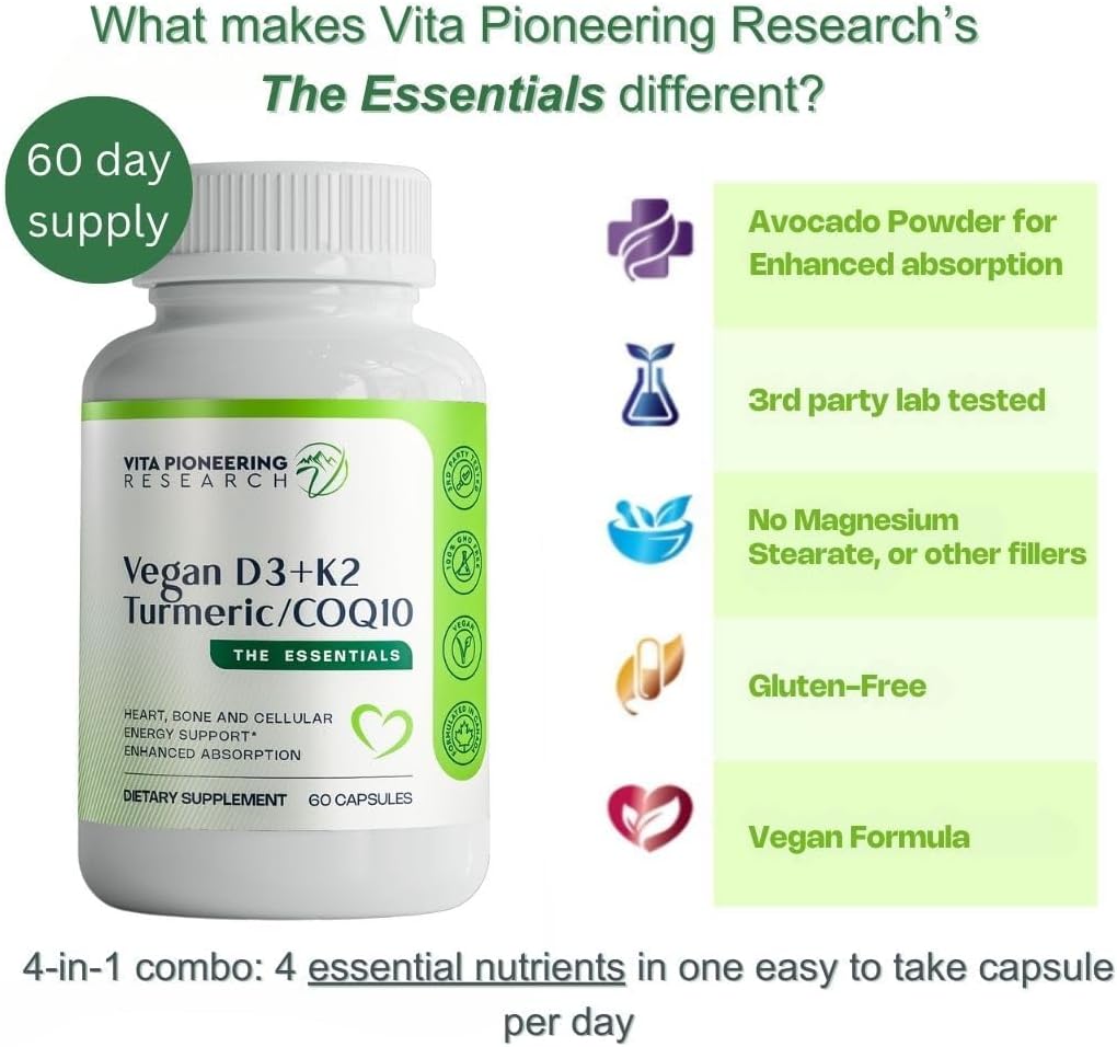 Vita Pioneering Research 5-en-1 Vitamina D3 2000UI + K2 MK-7 con Cúrcuma y CoQ10