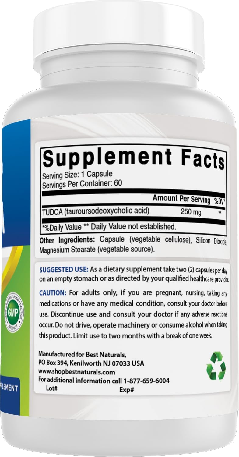 Best Naturals TUDCA 250mg (Ácido Tauroursodesoxicólico) - 60 Cápsulas Veganas