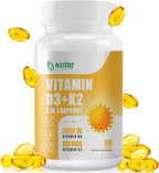 NUTRI POTENTIA Vitamina D3 + K2 con Aceite MCT, 5000 UI D3 y 100 mcg K2 (MK-7), 90 Cápsulas Blandas