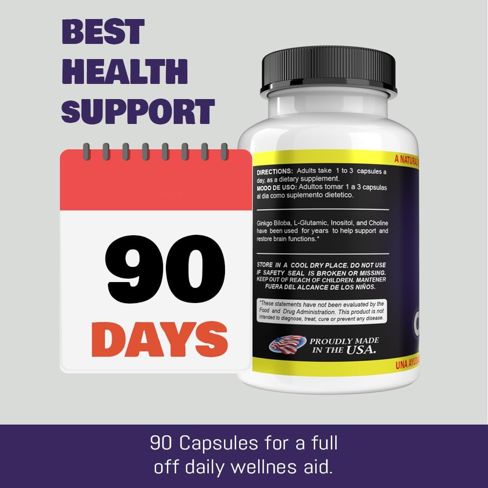 Sunshine Naturals Cerebrina con Ginkgo Biloba y L-Glutámico – 90 Cápsulas – Fórmula de apoyo cognitivo para adultos