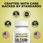 Calcio con Vitamina D3 y K2 – Swiss Activa+ Labs – Vegano, No-GMO – 60 Días