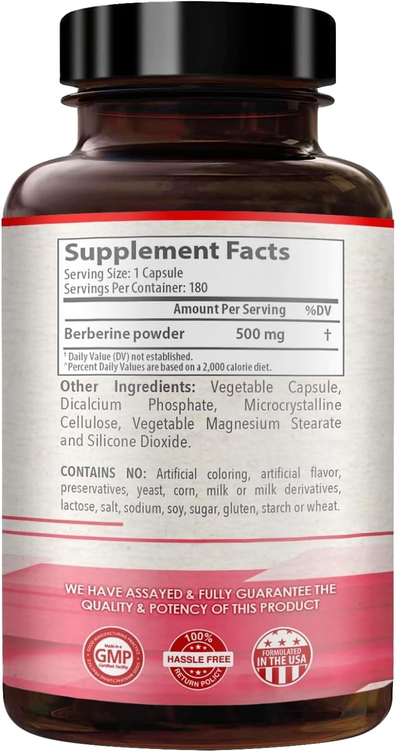 High Strength Berberina 500mg con Quercetina - Complemento Vegano (180 Cápsulas)