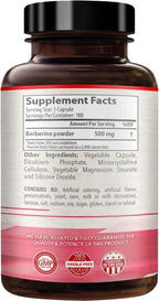 High Strength Berberina 500mg con Quercetina - Complemento Vegano (180 Cápsulas)