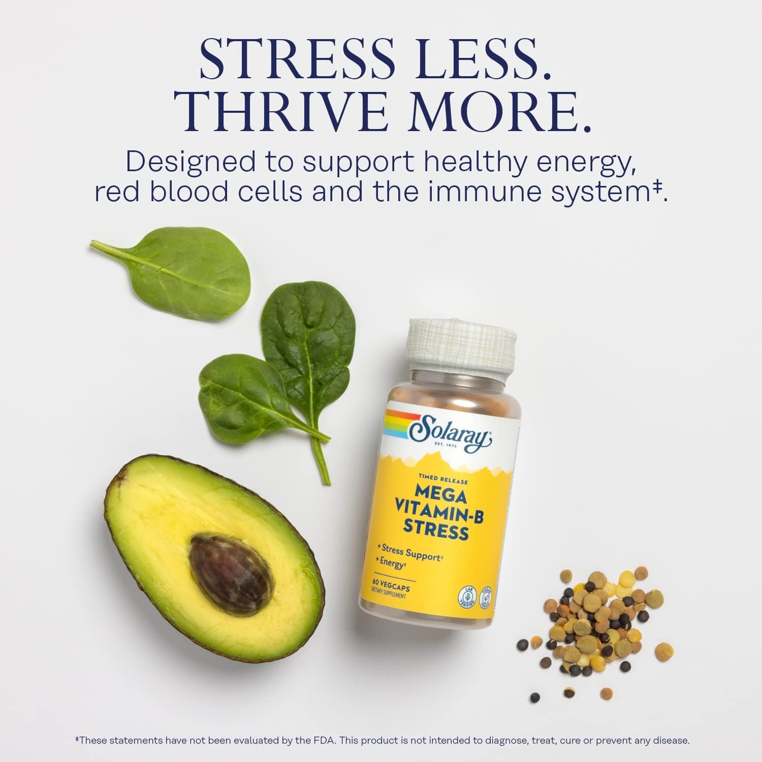 SOLARAY Mega B-Stress Complex, Sustained Release with 1000 mg Vitamin C, 60 Vegan Capsules
