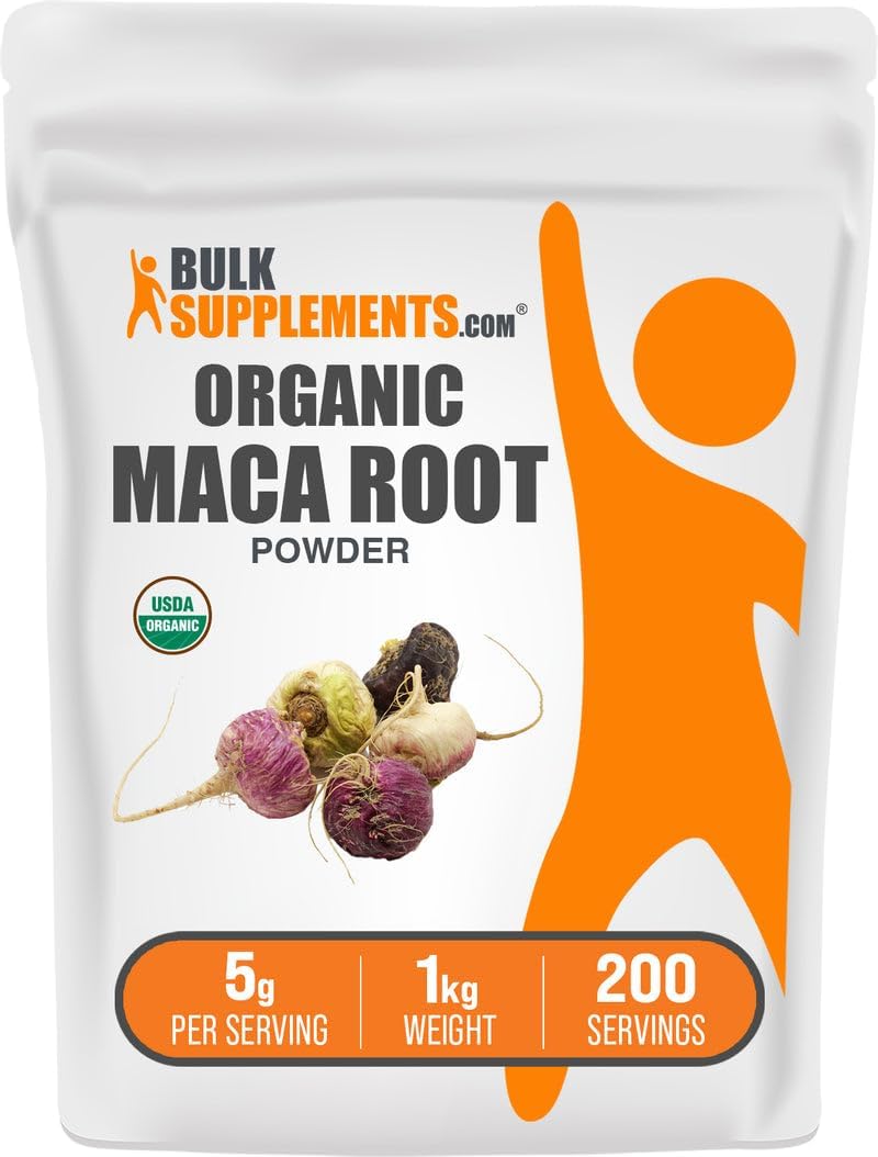 BulkSupplements.com Maca Orgánica en Polvo - Raíz de Maca Orgánica, Superalimento, Sin Gluten, 5g por Ración, 250g