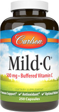 Carlson Mild-C 500 mg Vitamina C Tamponada, Apoyo Inmunológico y Bienestar Óptimo, Antioxidante, 250 cápsulas