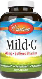 Carlson Mild-C 500 mg Vitamina C Tamponada, Apoyo Inmunológico y Bienestar Óptimo, Antioxidante, 250 cápsulas