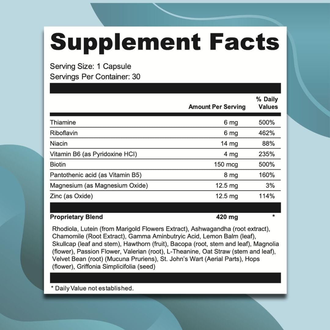 Swiss Activa+ Suplemento para el Estrés y la Calma con Ashwagandha, Rhodiola, GABA y L-Theanina - 30 Cápsulas