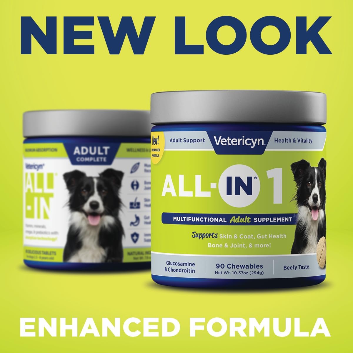 Vetericyn All-in 1 Suplemento Multifuncional para Perros | Enzimas Digestivas + Glucosamina y Condroitina para Huesos y Articulaciones + Vitaminas, Antioxidantes, Prebióticos, Probióticos y Omega. 90 Comprimidos
