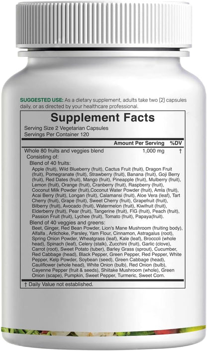 Nature’s Fruits & Veggies Suplemento, 240 Cápsulas Vegetales – 80 Superalimentos Integrales para el Equilibrio Diario – Image 7