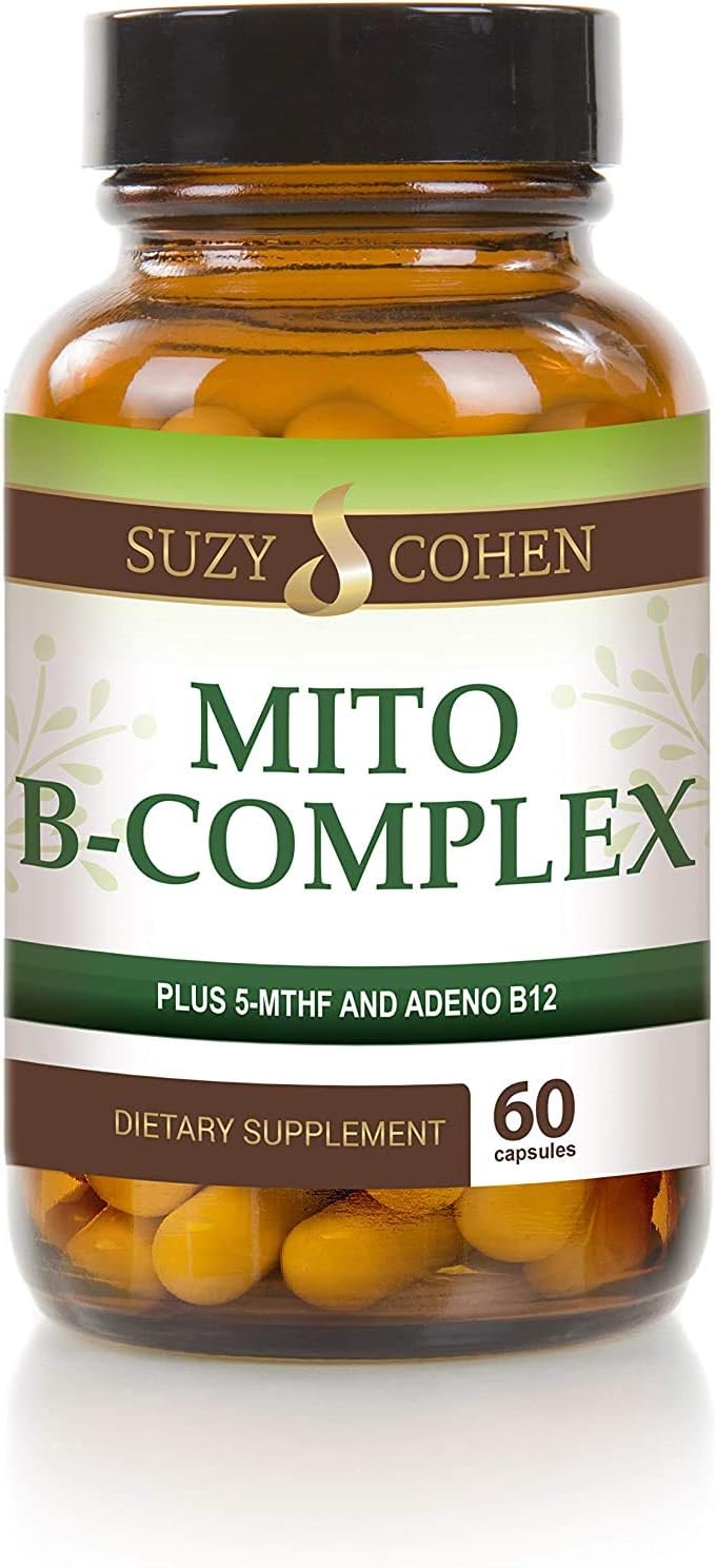 Script Essentials Suzy Cohen, Mito B Complex - Suplemento de Complejo B con 5-MTHF y Adeno B12, 60 Cápsulas