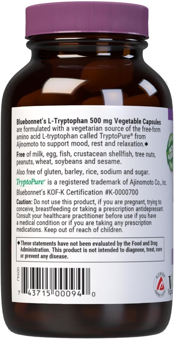Bluebonnet Nutrition L-Triptófano 500mg - 60 Cápsulas Vegetales