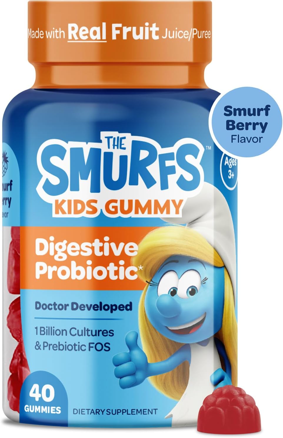 Smurfs Pre and Probiotics for Kids Gummies - 40 gominolas con probióticos y prebióticos