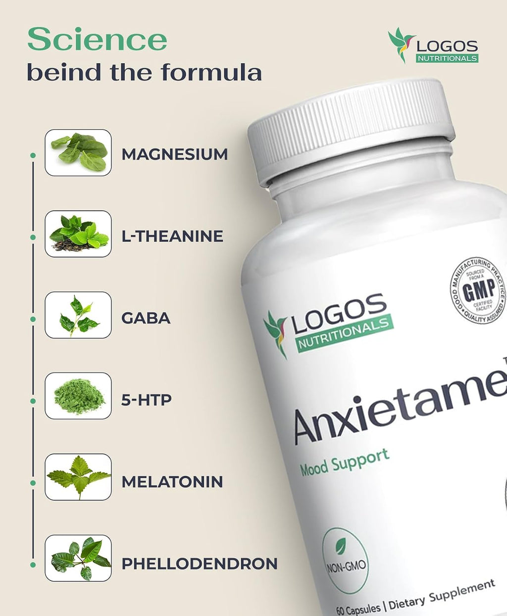 Anxietame - 60 Capsules, Food Supplement for Mood and Sleep