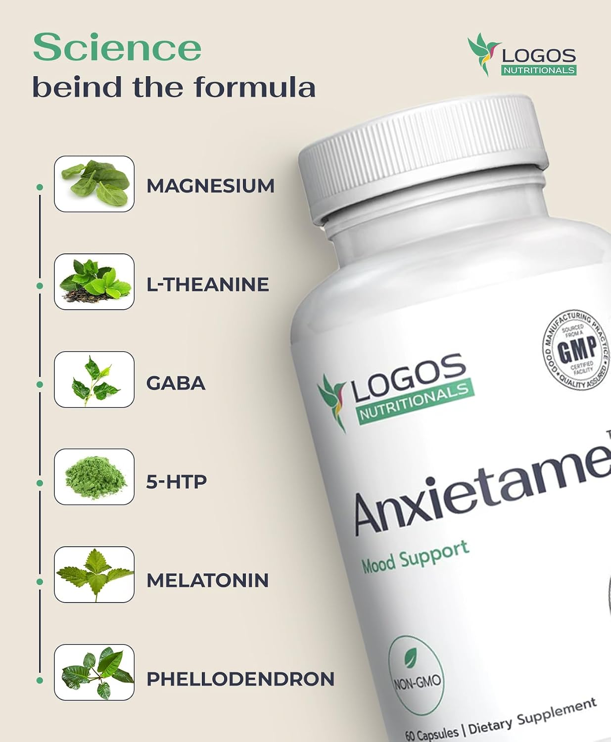 Anxietame - 60 Capsules, Food Supplement for Mood and Sleep