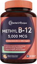 Doctor's Recipes Vitamina B12, Metilcobalamina 5000 mcg, 90 Comprimidos de Disolución Rápida, Sabor Natural a Melocotón, Vegano