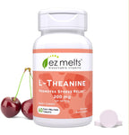 EZ Melts L-Teanina 200 mg - Suplemento para el Estrés y la Relajación - Sin Sabores Artificiales - Sin Somnolencia - No GMO y Vegano - Cereza Dulce - 60 Comprimidos Disolubles (30 Dosis)
