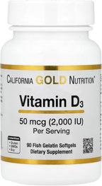 California Gold Nutrition Vitamina D3, 50 mcg (2.000 UI), 90 Cápsulas Blandas de Gelatina de Pescado