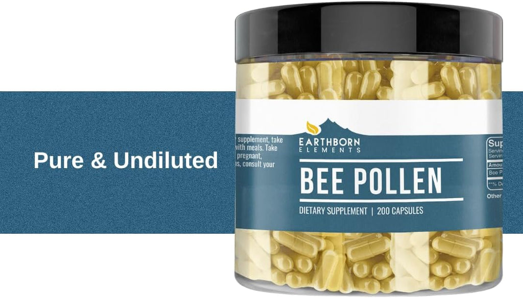 Earthborn Elements Polen de Abeja 200 Cápsulas, Puro y sin Diluir, Sin Aditivos