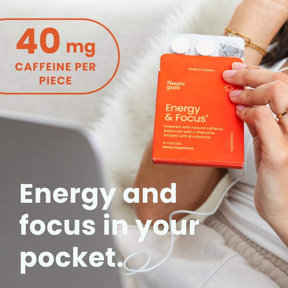 NeuroGum Energy & Focus, Canela, 12 Paquetes, 9 Piezas Cada Uno