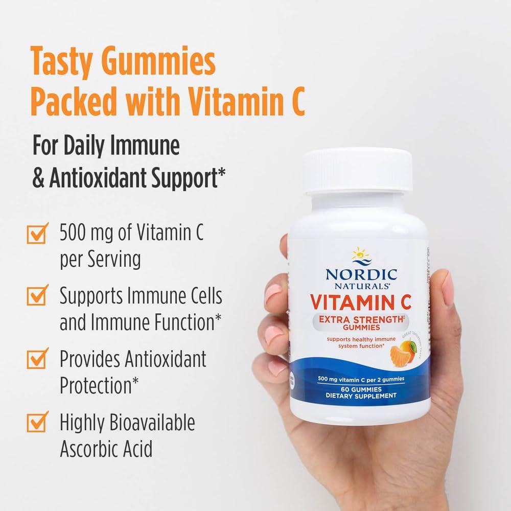 Nordic Naturals Vitamin C Extra Strength Gummies, Sabor Mandarina, 60 Gominolas