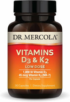 Dr. Mercola Vitamina D3 y K2 Dosis Baja - 1000 IU D3 + 45 mcg K2 MenaQ7 - 30 Cápsulas