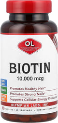 Olympian Labs Max Strength Biotina 10.000 mcg, 60 Comprimidos Veganos