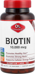Olympian Labs Max Strength Biotina 10.000 mcg, 60 Comprimidos Veganos