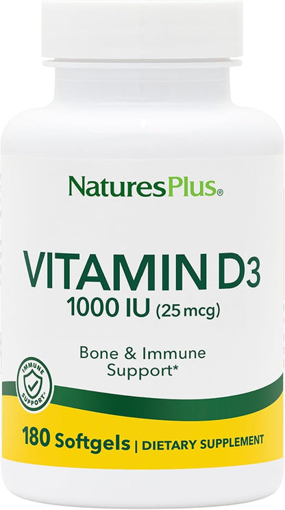 NaturesPlus Vitamina D3 1000 UI - 180 – Absorción de calcio y fósforo: La vitamina D contribuye a la absorción y – Image 1