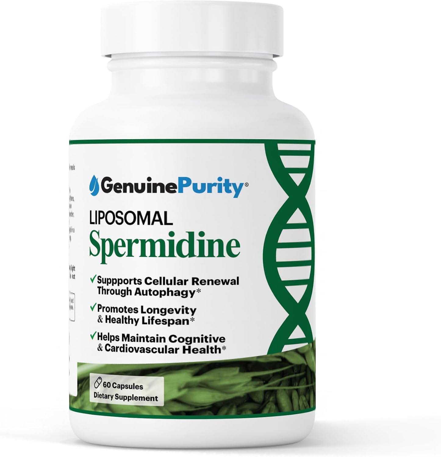 GenuinePurity Espermidina Liposomal 8 mg - 60 Cápsulas - Extracto de Germen de Trigo - Vegano, Sin Gluten, No-GMO