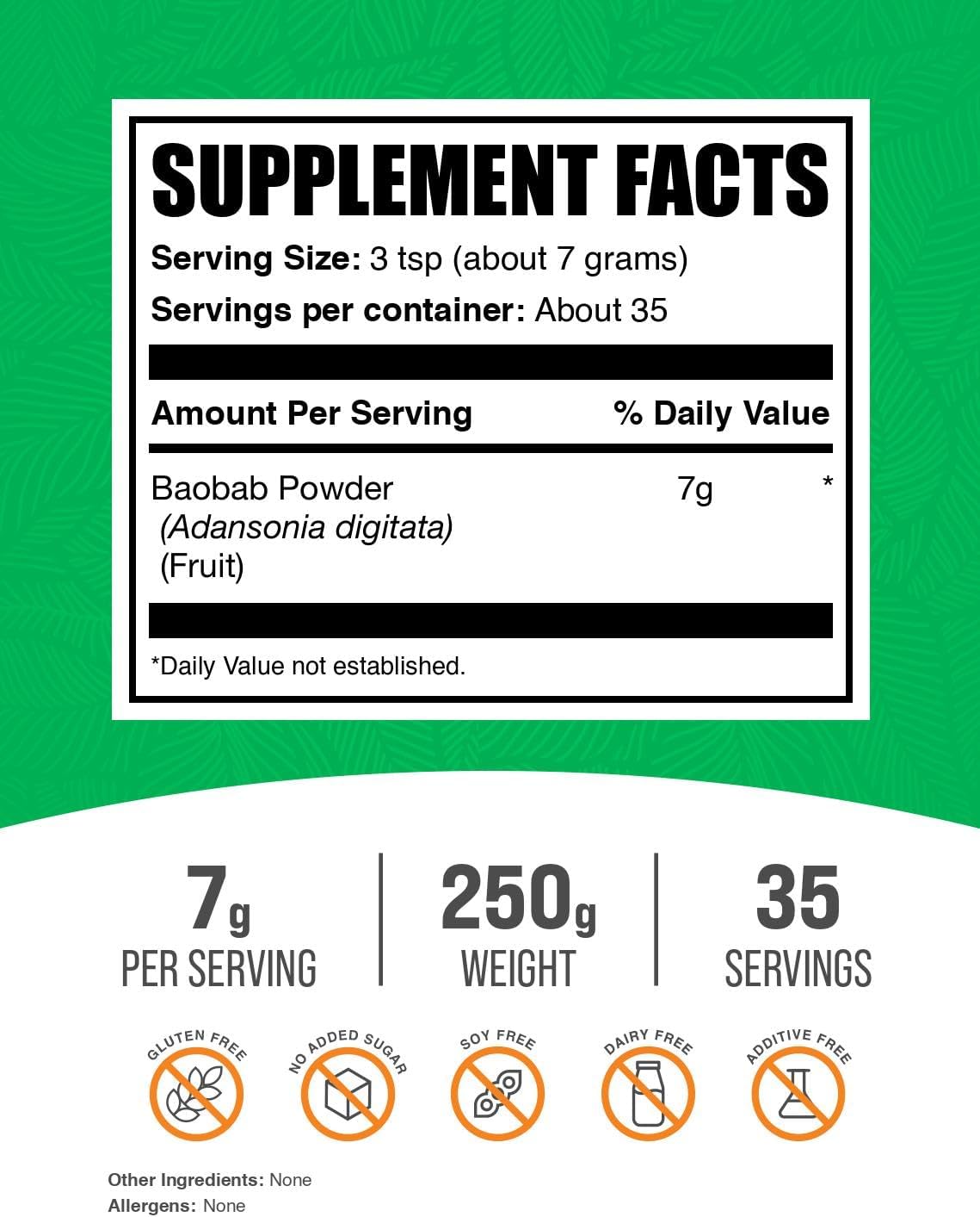Polvo de Fruta de Baobab - Suplemento Natural, Libre de Gluten, 250g