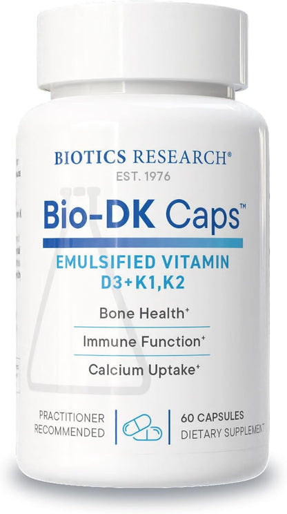BIOTICS RESEARCH Bio-DK Caps – Vitamina D3 y – Vitamina D3: Contribuye a la absorción y utilización normal del – Image 1