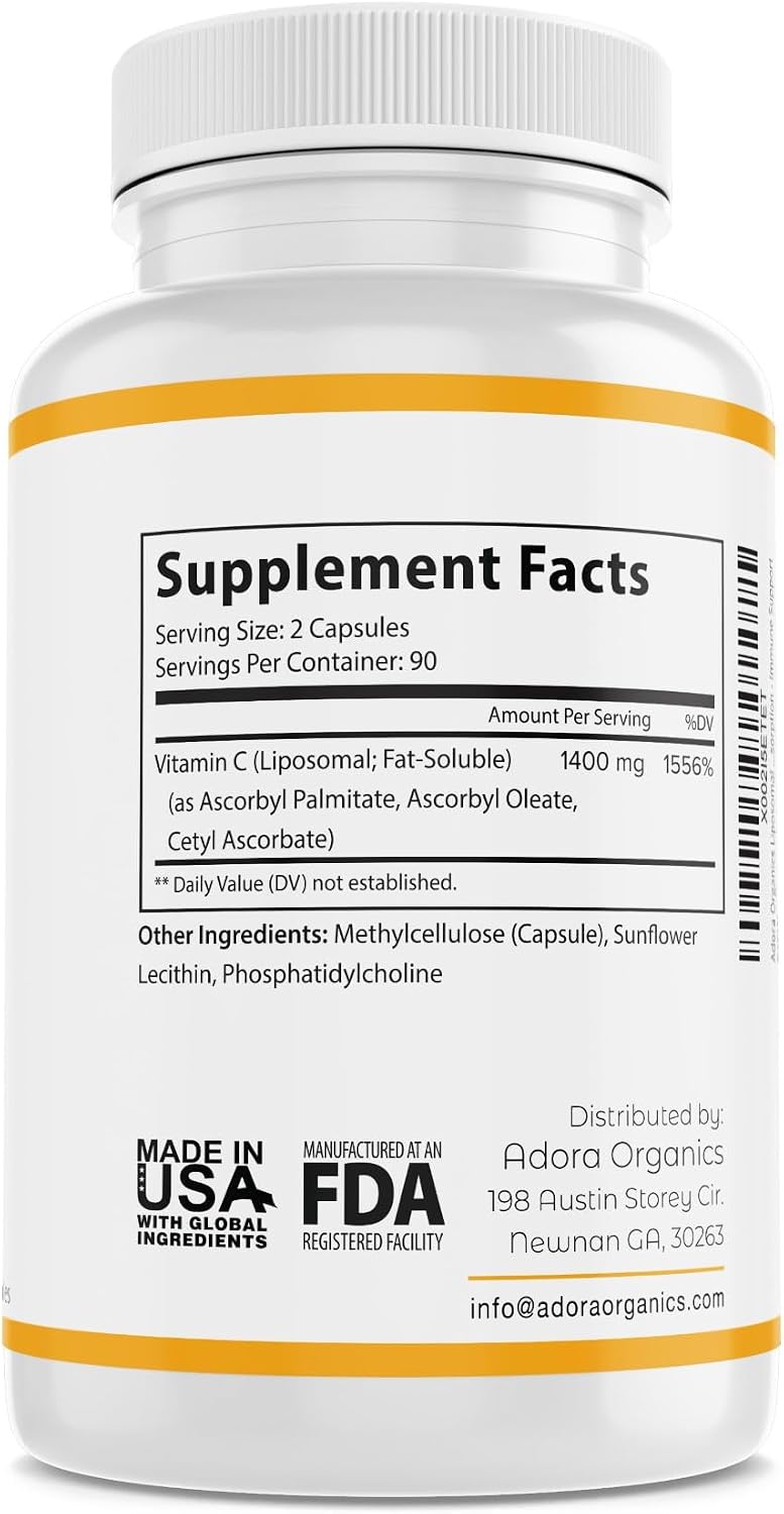 Vitamina C Liposomal, 1400 mg por dosis, 180 cápsulas
