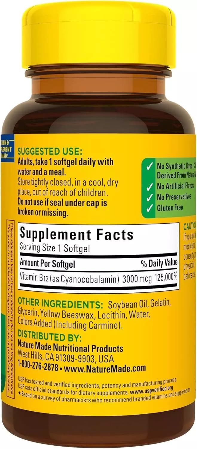 Nature Made Vitamin B-12 3000 mcg, 180 Softgels (3 x 60 Count)