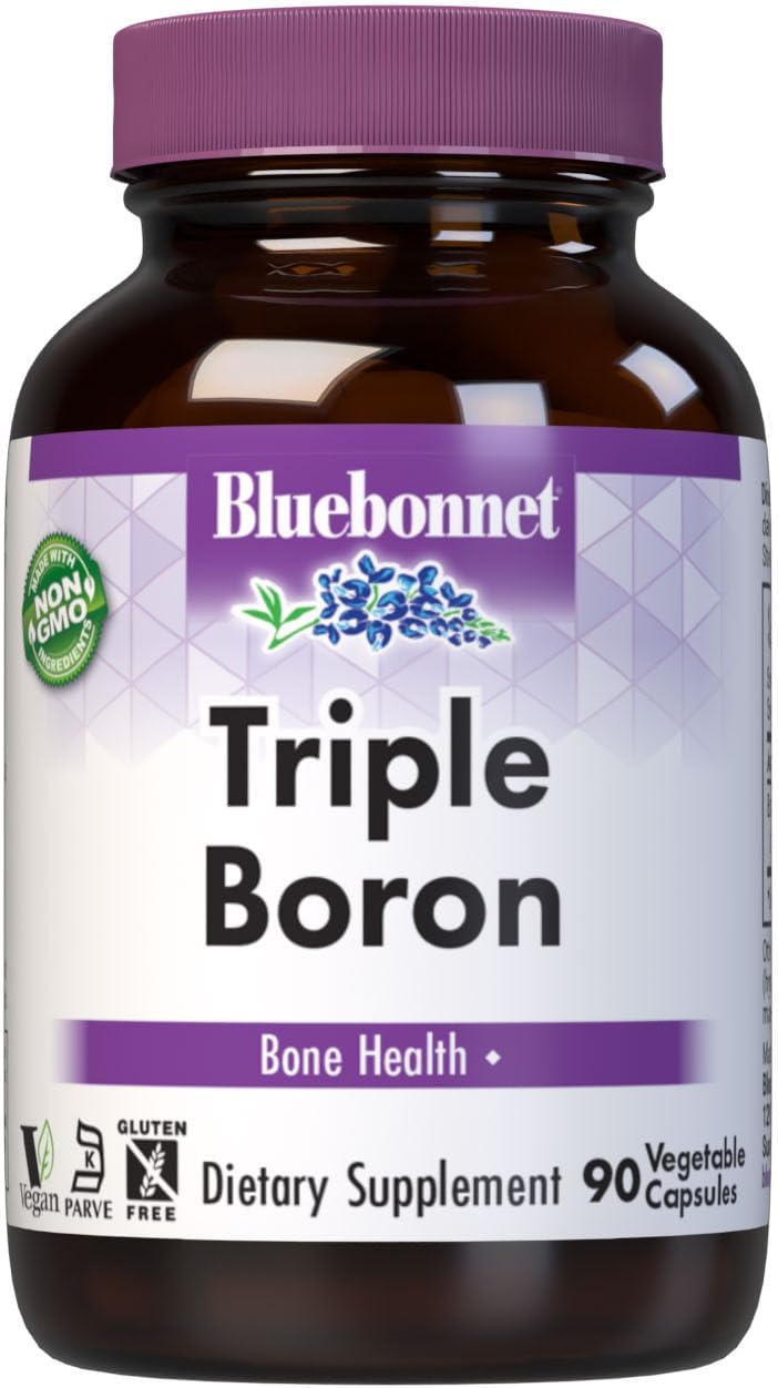 Bluebonnet Triple Boron 3 mg - Complemento de Boro con Citrato, Aspartato y Glicinato - Vegano, Sin Gluten, Non-GMO - 90 Cápsulas Vegetales