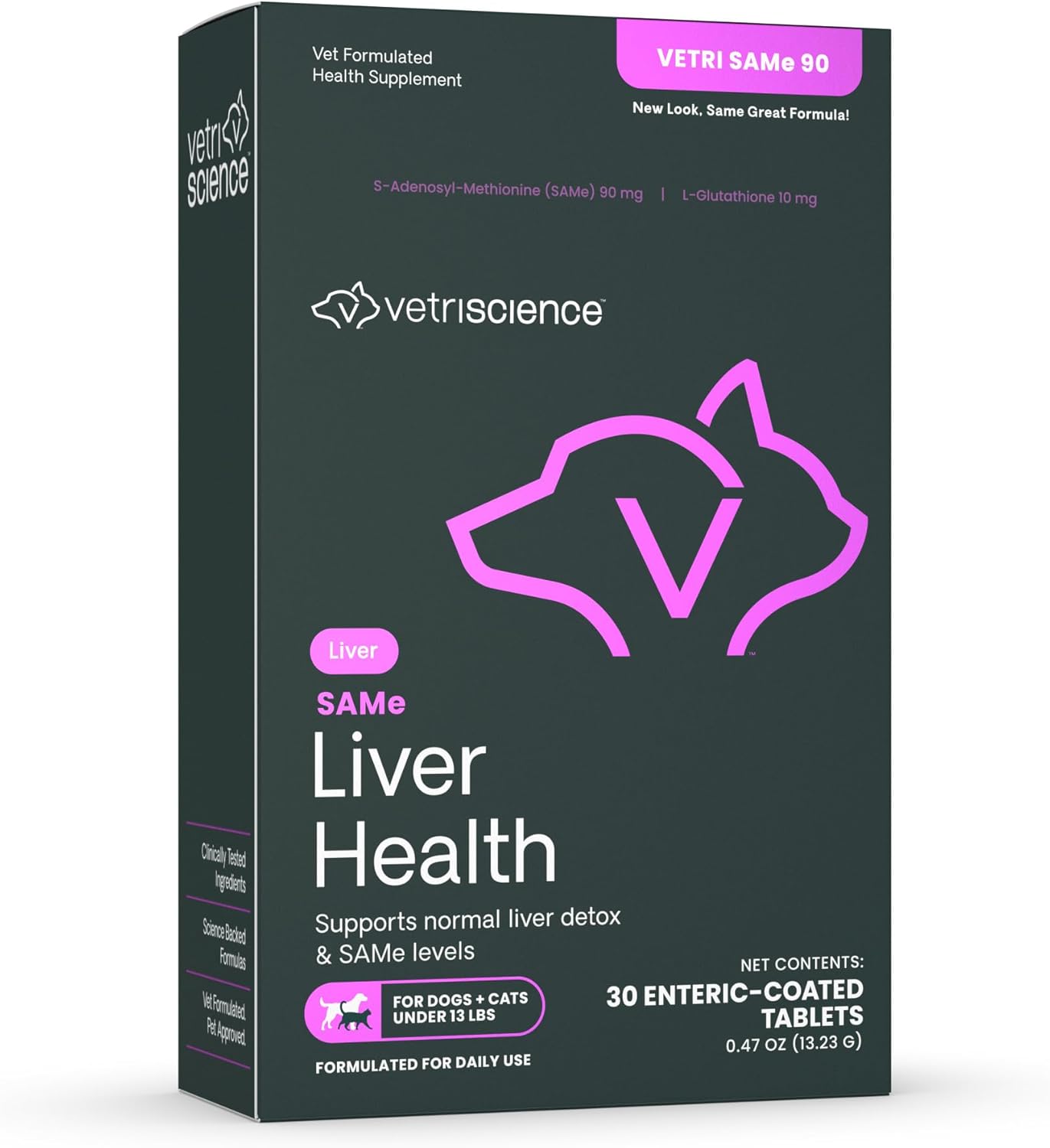 VetriScience SAMe Liver Health Tablets para Gatos y Perros Pequeños – 90 mg S-Adenosil Metionina, 30 tabletas