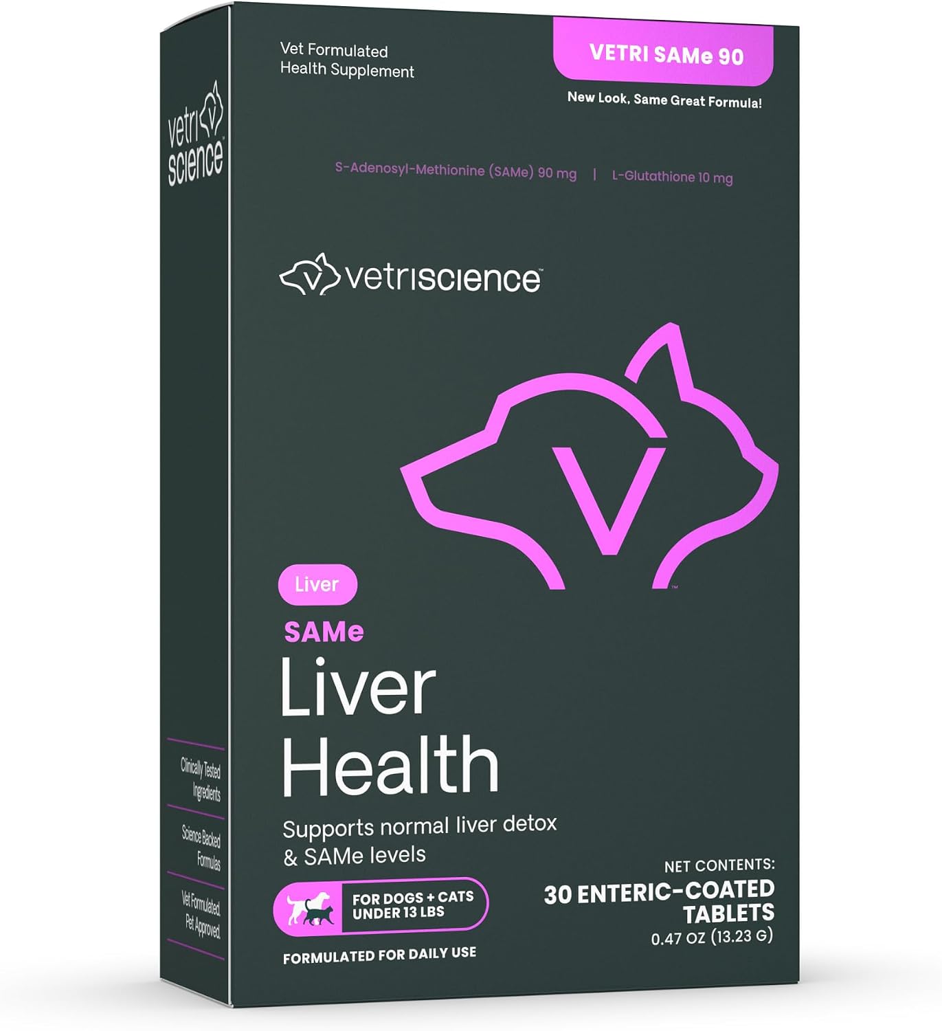VetriScience SAMe Liver Health Tablets 225 mg – Suplemento Hepático para Perros Medianos y Grandes (30 comprimidos)