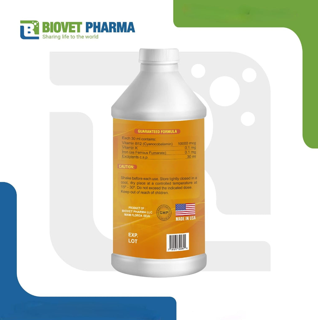 NUTRILINE B-12 para Aves | Multivitamínico Booster con 10.000 mcg de B12 y Hierro | 473 ml