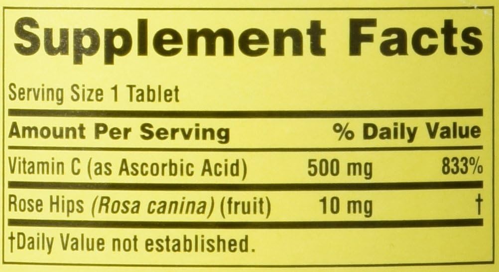 Spring Valley - Vitamina C con Rosa Mosqueta 500 mg, Pack Doble, 250 Comprimidos cada Frasco