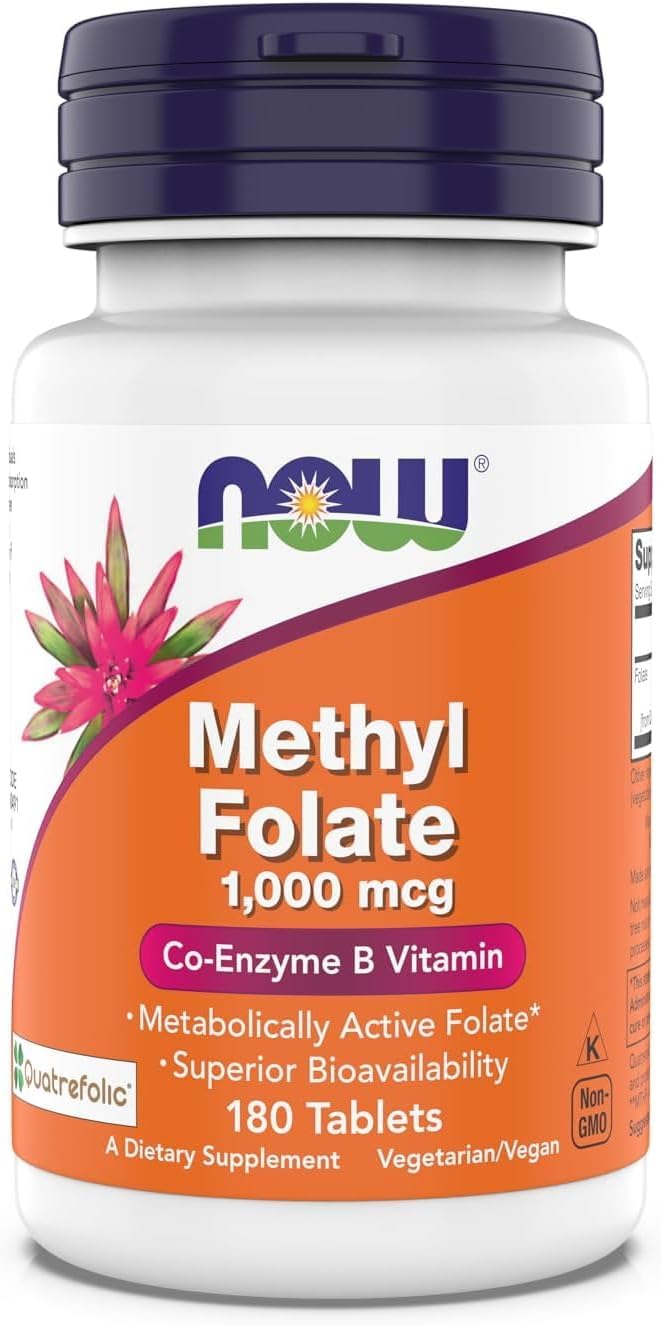 Now Supplements Metilfolato 1.000 mcg, Folato Metabólicamente Activo, Coenzima B, 180 Comprimidos