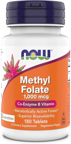 Now Supplements Metilfolato 1.000 mcg, Folato Metabólicamente Activo, Coenzima B, 180 Comprimidos