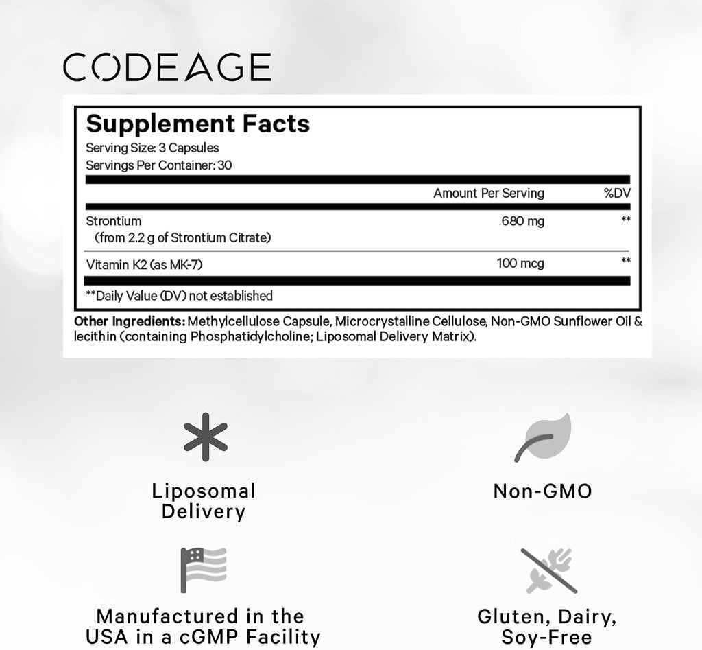 Codeage Liposomal Strontium - Estroncio Citrato, Vitamina K2 MK-7, 90 Cápsulas