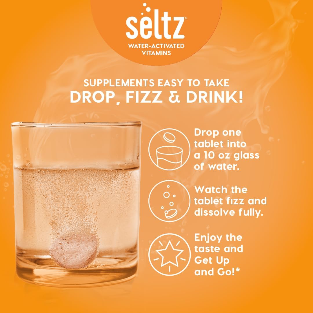 Seltz Multivitamínico en Comprimidos Efervescentes con Luteína, Antioxidante Diario y Apoyo a la Salud Ocular, Get Up and Go, Sabor Tropical, Se Disuelve en Agua, 120 Comprimidos, Paquete de 6